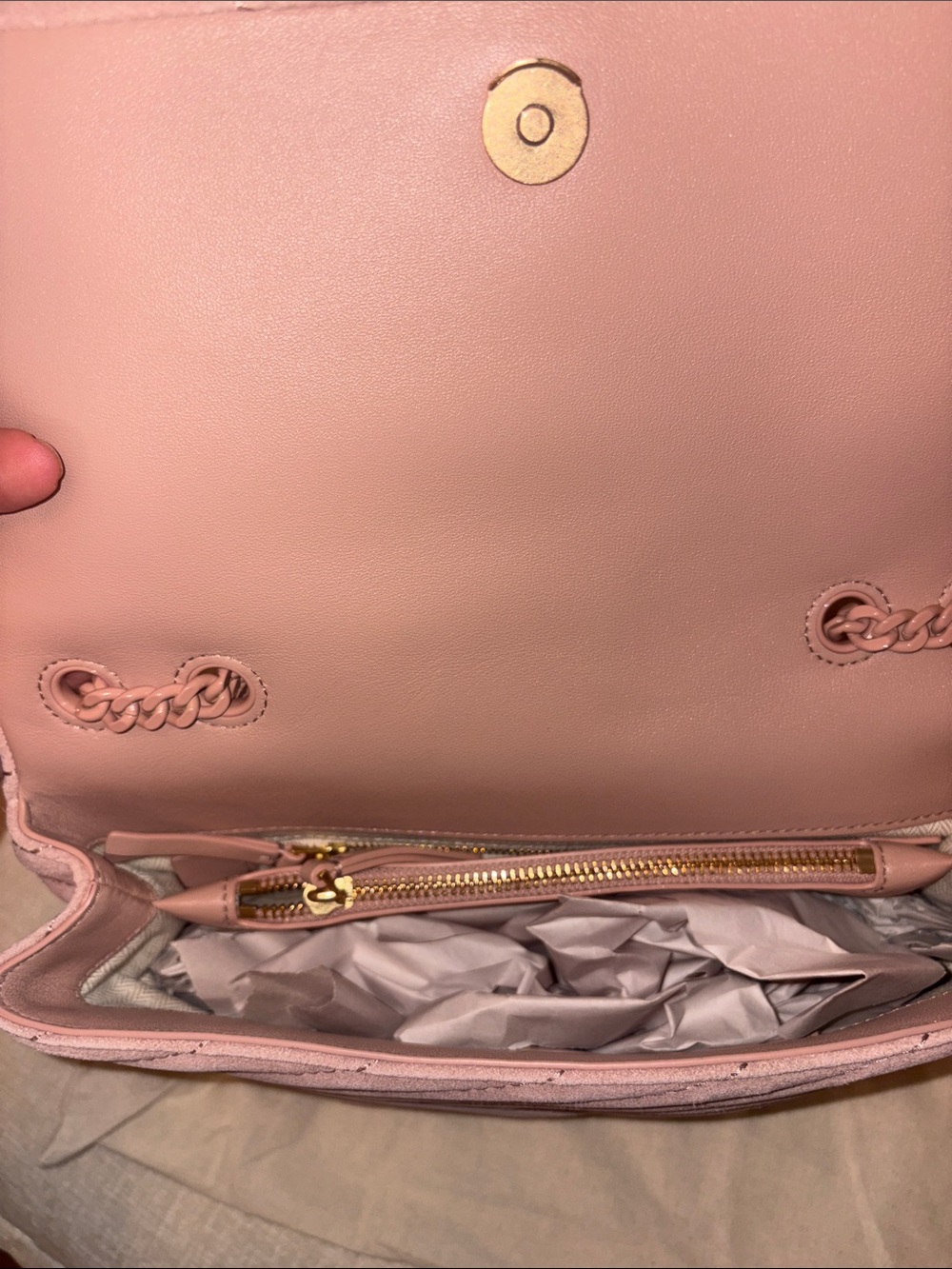Tory Burch Blush Quilted Suede Chain Crossbody - Picture 3 of 8